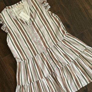 Vanilla Bay Striped Button-Up Ruffle Sleeve Dress - Size S